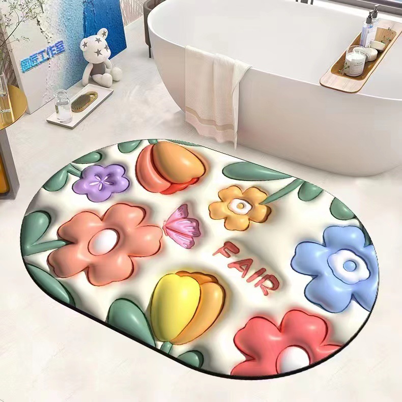 New 3D Diatom Ooze Carpet Floor Mat Water-Absorbing Quick-Drying Foot Mat Bathroom Crystal Velvet Floor Mat Wholesale