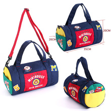 现货miki棒球包 日系潮牌卡通字母熊拼色手提包运动包旅行包代发