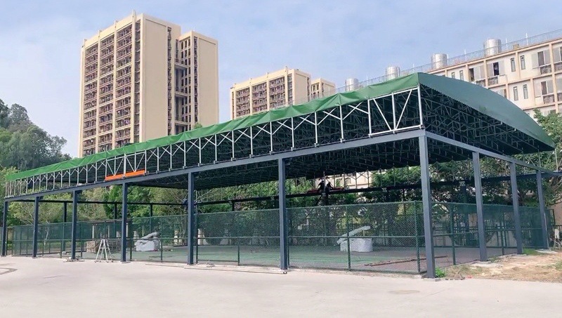 定做工厂电动推拉棚篮球场移动推拉雨棚屋顶悬空活动伸缩遮阳棚