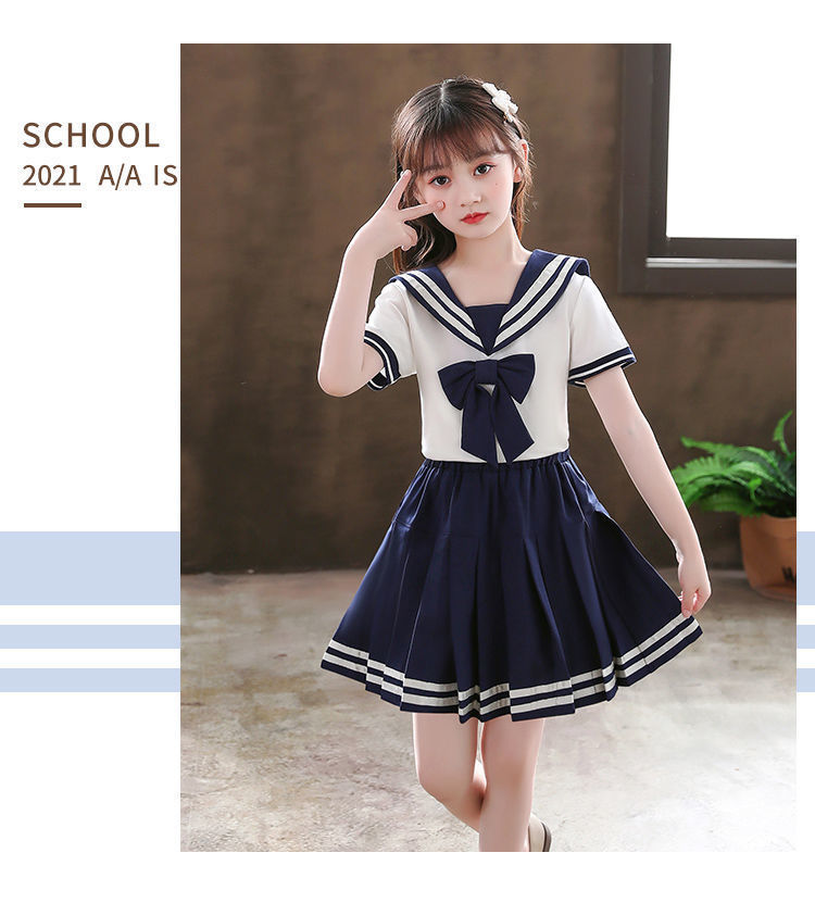 儿童海军领jk制服套装裙子女童洋气夏装中大童小学生两件套水手服