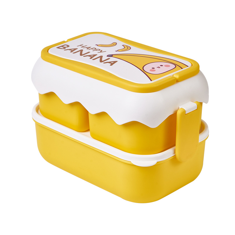 J25 Double-Layer Cartoon Plastic Lunch Box Lunch Box for Students Microwave Portable Compartment Lunch Box