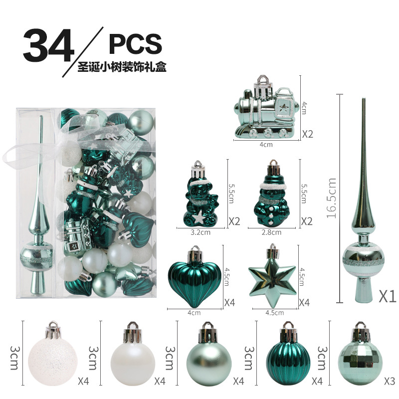 Cross-Border New Christmas Decorations 34 Sets Painted Christmas Ball Set Gift Bag Mini Christmas Tree Pendant