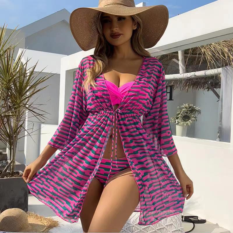 Bikini Women's Split Long Shirt Beach Swimsuit European and American Foreign Trade New Bikini Swimsuit 2024 Three-Piece Suit