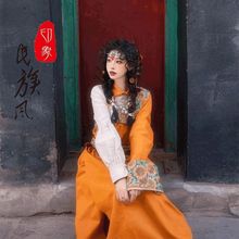 网红藏袍藏族服装女式藏袍黄色改良民族风上衣西藏旅拍写真薄款