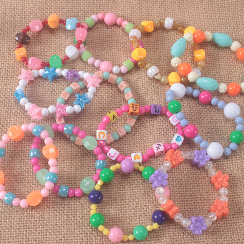 Children's Cute Bracelet Colorful Acrylic Beads Girls' Plastic Pearl Beaded Colorful Beads Bracelet Flower Bracelet