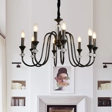 全铜法式复古蜡烛吊灯黑色美式轻奢中古南洋风客厅卧室设计师灯具