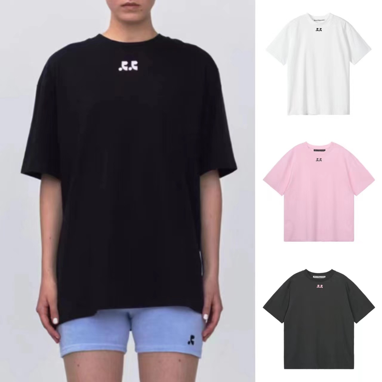 韩国小众 rr 简约logo字母印花男女同款宽松纯色休闲短袖t恤-阿里巴巴