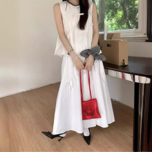 Women's Dresses 韩系百搭少女蝴蝶结无袖上衣松紧半身裙套装