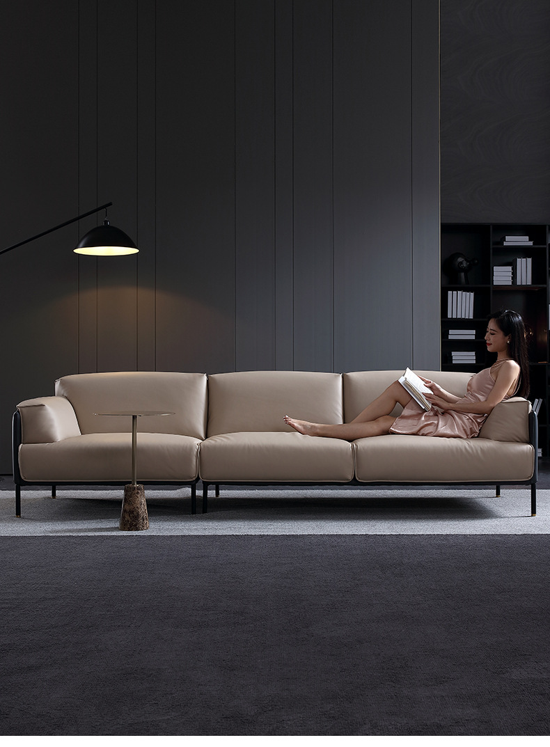 意式皮沙发北欧轻奢头层牛皮客厅浅色乳胶高端意大利极简真皮沙发
