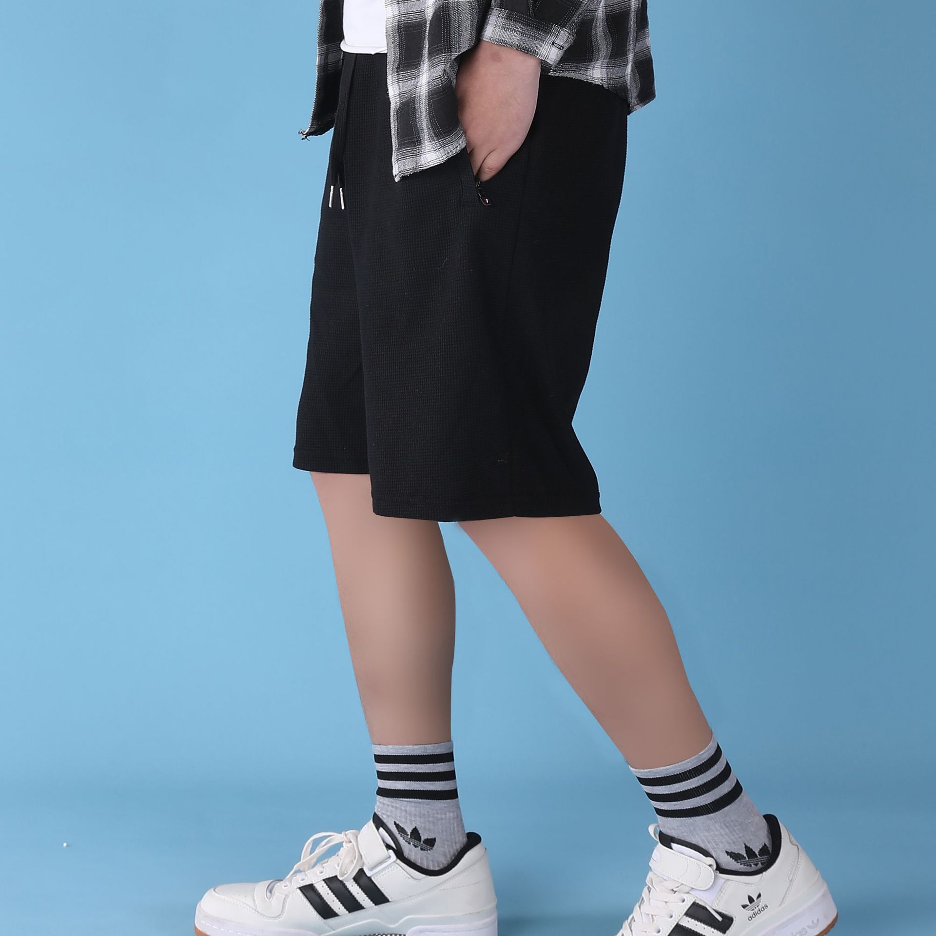 华夫格短裤男士中青年夏季运动五分裤韩版潮流棉宽松纯色休闲裤男