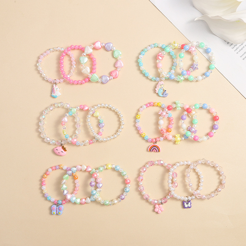 acrylic handmade beaded color bracelet set love cartoon flower pendant children‘s jewelry bracelet set