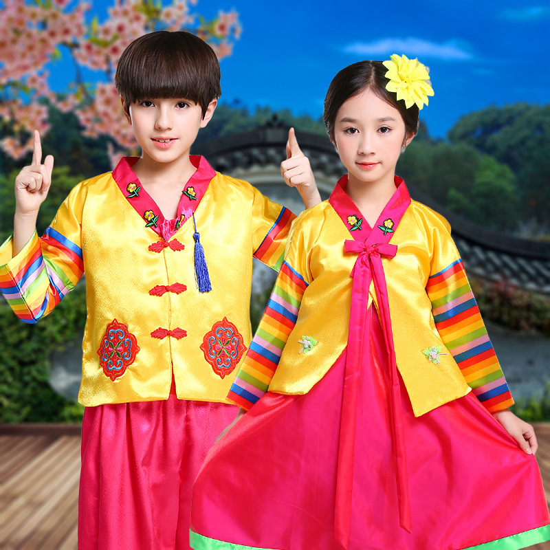 新款儿童韩服幼儿民族表演出服男童朝鲜族表演服女童舞蹈摄影服装