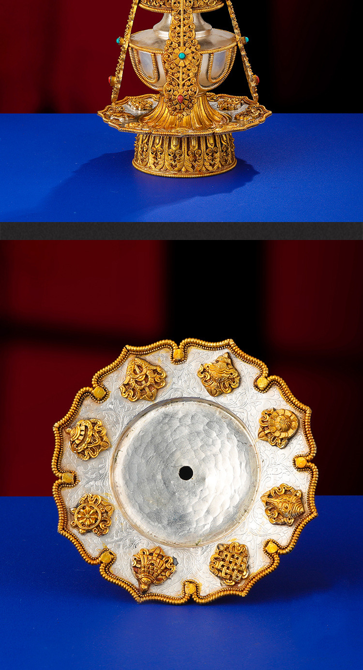 尼泊尔供具宝瓶铜鎏金藏传佛教法器无量寿宝瓶佛具用品26cm