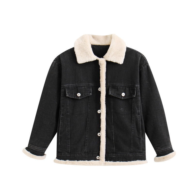 Girls' Jean Jacket Fleece-lined Thick Autumn and Winter Clothes 2023 New Korean Style Fashionable Jacket Children Teens Tops Children's Clothing