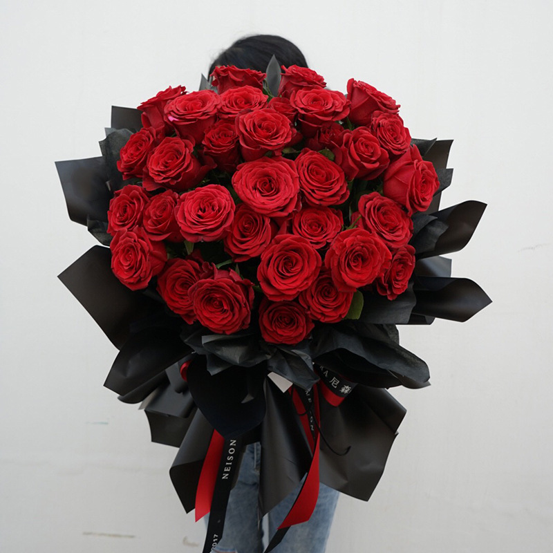 韩式黑色包装纸防水磨砂纯色雾面纸韩素纸玫瑰花束包花纸花艺材料