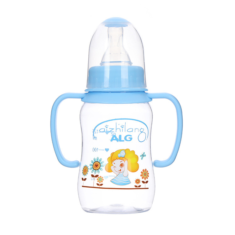 ALG Foreign Trade Feeding Bottle 125ml Baby Standard Neck Pp Baby Feeding Bottle with Monochrome Handle Baby Drinking Water Feeding Nipple Bottle