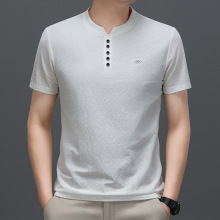 品牌短袖t恤男士夏季含棉质上衣V领纯色免烫透气打底POLO衫新款薄