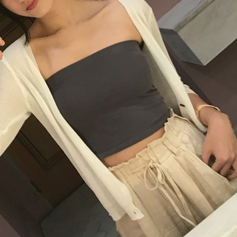 the Same Style with Wanwan Sexy Slimming Strapless Anti-Exposure Bottoming Tube Top Short Type Chest-Wrapped Vest for Women Inner Wear Blouse