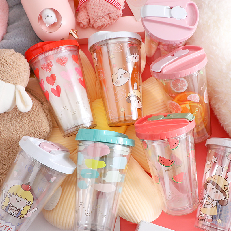 ins网红吸管杯大人可爱少女水杯韩版高颜值塑料杯学生便携随手杯