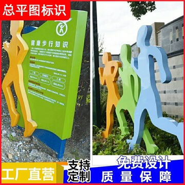 健康频道标识牌立式户外跑道体育主题公园人物剪影公里牌标牌