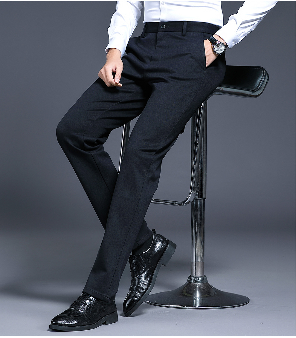 商务西裤男秋冬季弹力黑色正装男裤修身薄款休闲直筒小脚韩版长裤