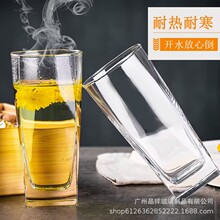 晶祥四方杯耐热加厚透明玻璃泡茶杯直身杯客厅水杯家用厚底牛奶杯