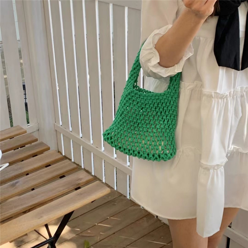 New Foreign Trade Internet Celebrity Ins Handmade Woven Hollowed Handbag Fashion All-Match Net Bag Vacation Beach Bag