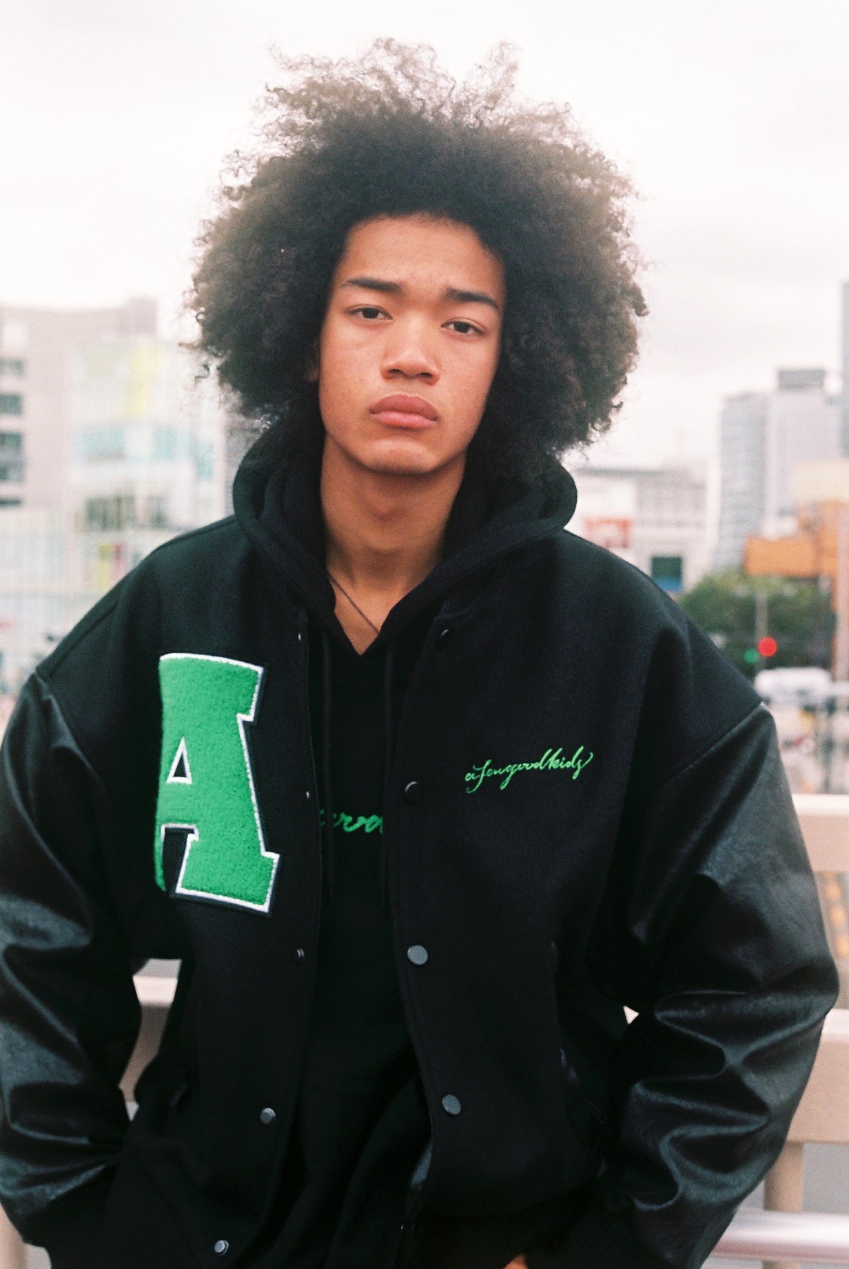 正确版fff马思唯21秋季外套vibe高街棒球服黑色刺绣 皮质上衣男款