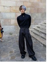 巴黎时装周王嘉尔同款宽松直筒垂感西裤 高级设计感阔腿休闲长裤