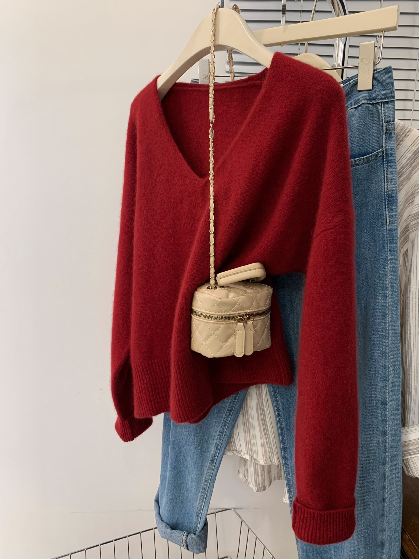 红色新年领浣熊绒毛衣女秋冬冬季内搭打底衫慵懒风高级感针织衫