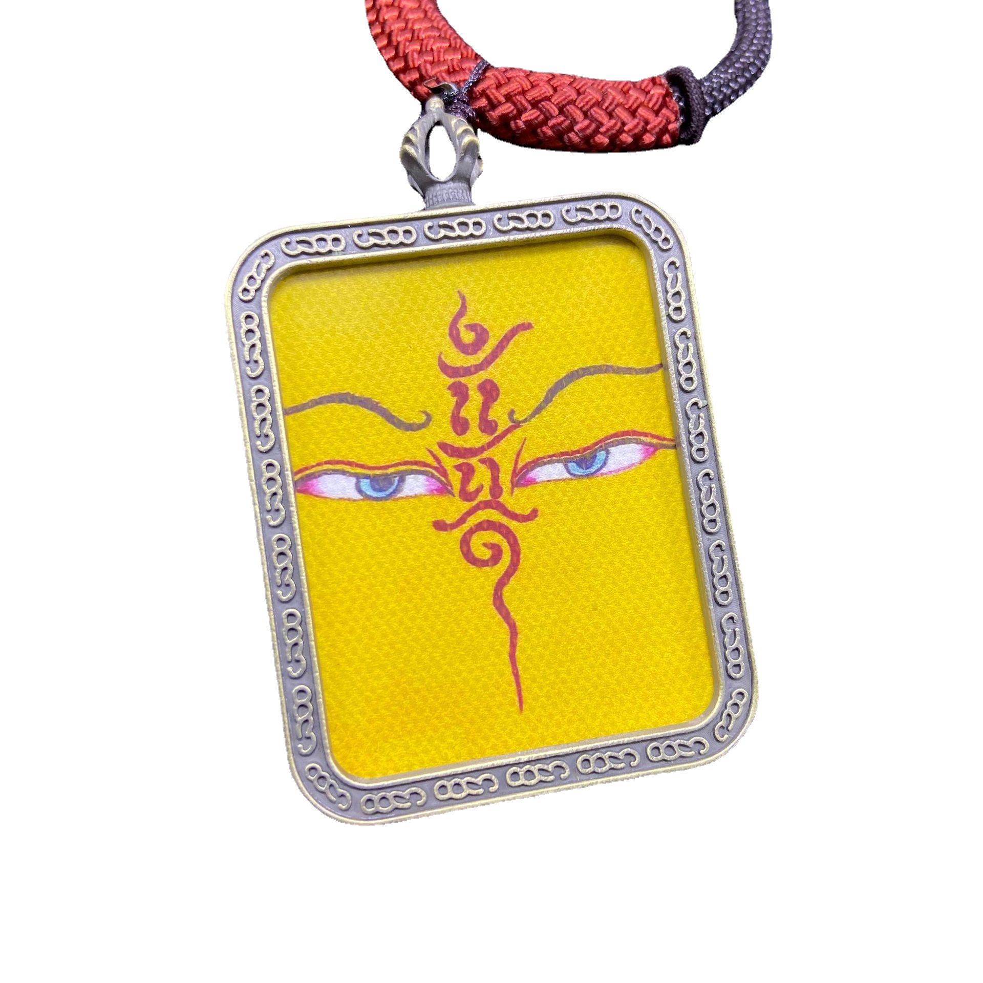 新款黄财神佛眼唐卡吊坠古铜色嘎乌盒复古唐卡佛眼方形随身挂件