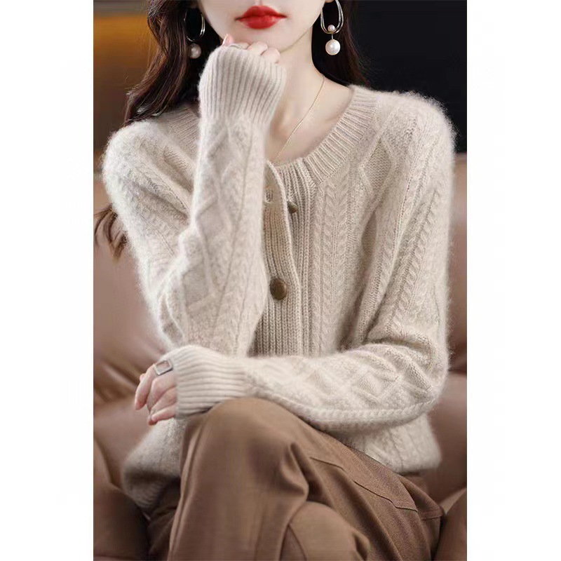 重磅五针三股加厚羊毛衫外套女秋冬新款宽松百搭羊绒针织开衫上衣