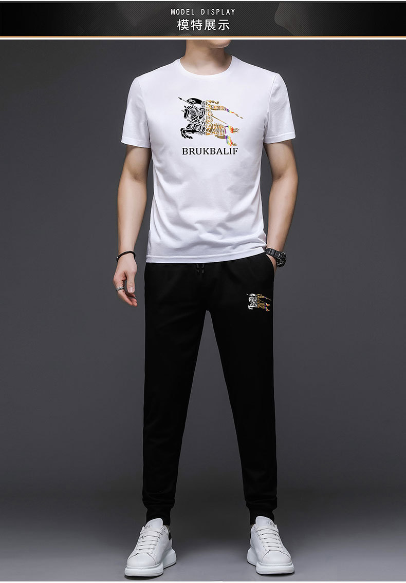 欧洲站运动套装男潮牌2022夏季新款圆领印花短袖潮流休闲装两件套