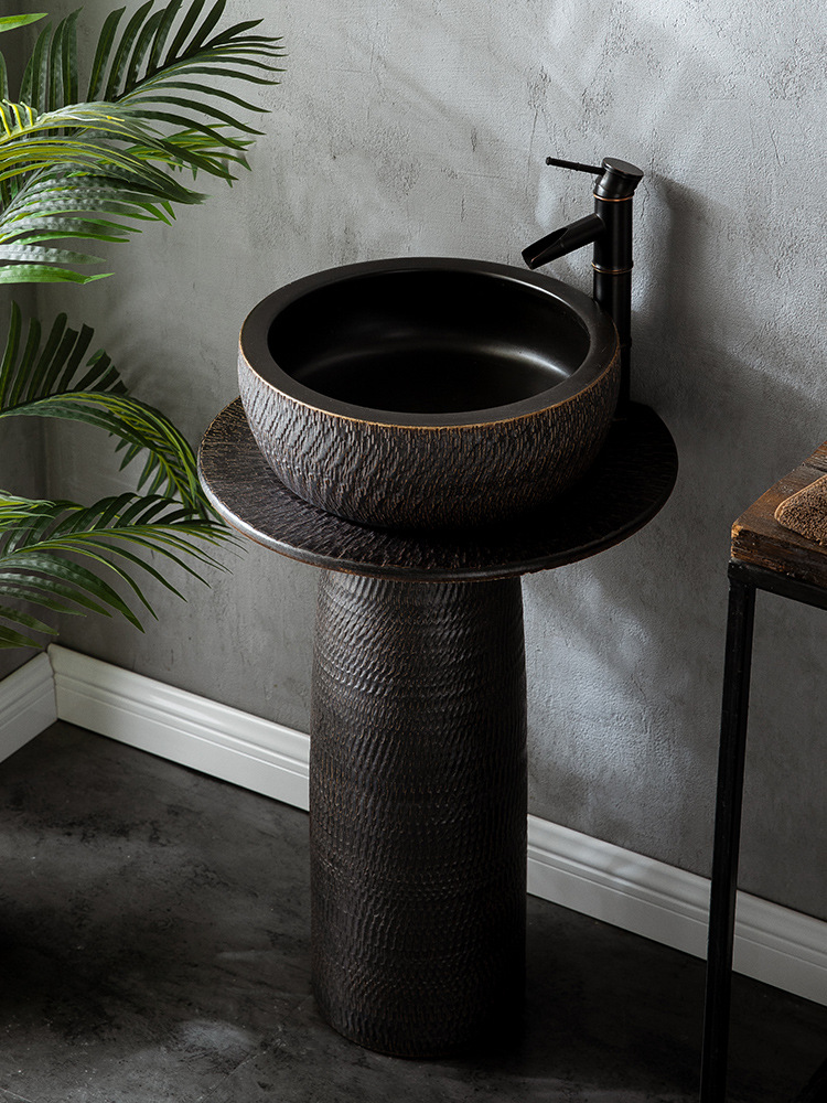 室外水池台盆庭院一体立柱式户外酒店艺术洗手盆单盆落地式工业风