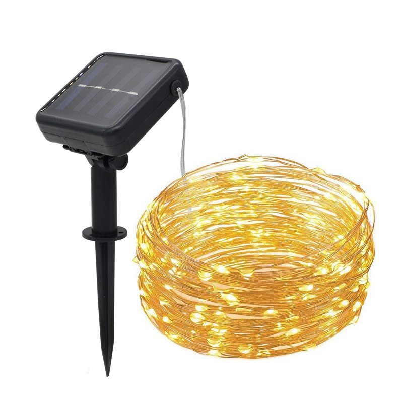 Cross-Border Led Solar Energy Copper Coil Light Chains 8 Function Floor Outlet Color Light Decoration Ambience Light Outdoor Waterproof Copper Wire Light