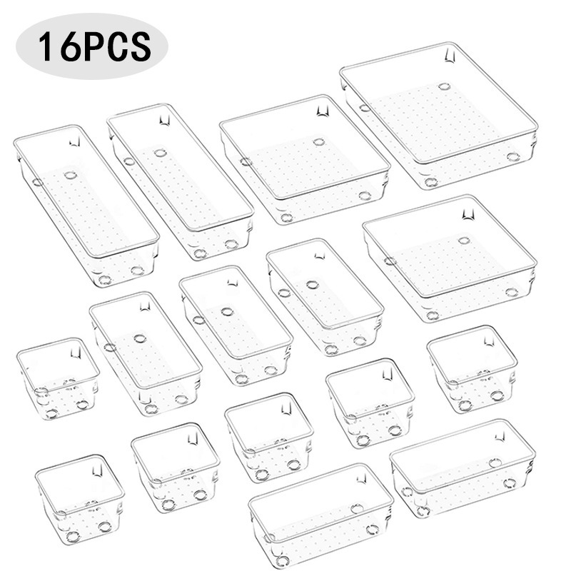 Cross-Border Wholesale Drawer Storage Box Set Combination Transparent Plastic Dresser Multifunctional Sundries Divider Box