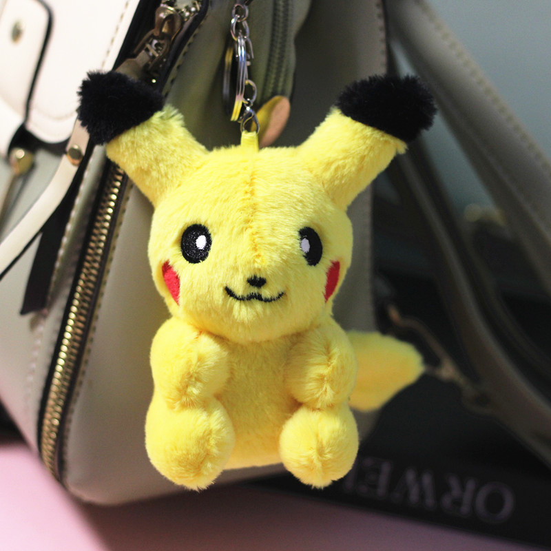 批发可爱皮卡丘公仔毛绒玩具小挂件精灵钥匙链女包包饰品背包挂饰