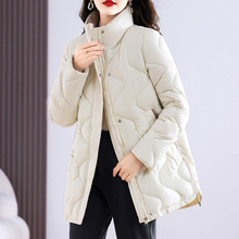 大版棉服女中长款2023年冬季新款休闲时尚亮面免洗立领加厚棉外套