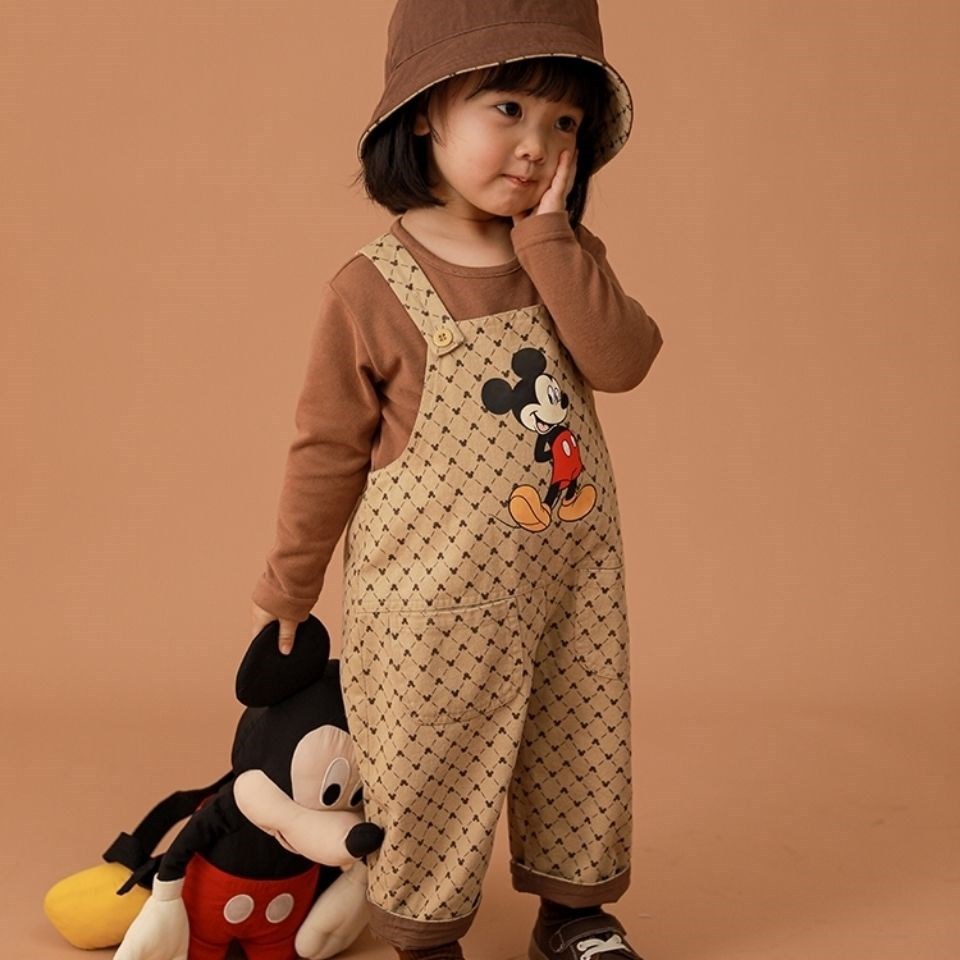 儿童秋装米奇复古风背带裤耐磨韩版连体裤女童休闲长裤可爱百搭潮