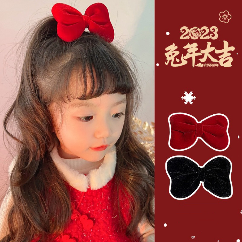 Children Red Bowknot Barrettes Girl Cute Princess Hairpin Baby Girl National Day Little Girl Archaistic Headdress