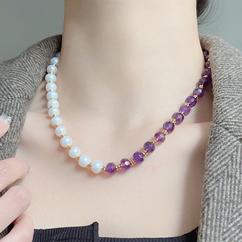 高级感轻奢天然淡水珍珠乌拉圭紫水晶项链女气质四叶草锁骨链