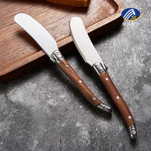 圆头牛油刀黄油刀果酱涂抹刮刀印花图案花梨手柄厨房小工具