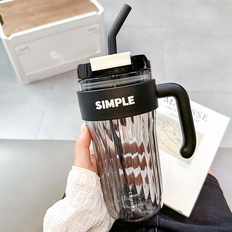 Water Cup Female New 2023 Coffee Cup with Handle Straw Cup Plastic Summer Girl Good-looking Office Cup