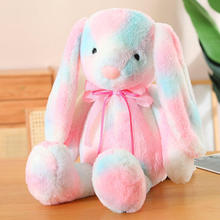 新创意长耳朵兔子玩偶扎染兔毛绒垂耳兔公仔可爱女孩毛绒玩具彩色