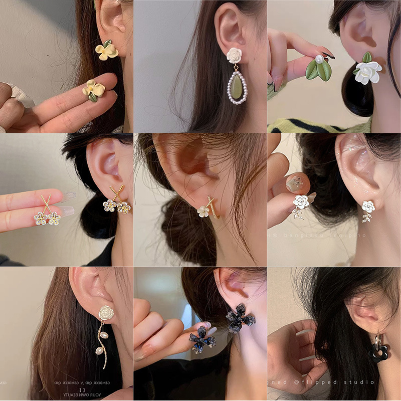 925 silver needle fresh sweet flower earrings female ins style niche design sense temperament ear studs