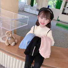 女童毛衣韩版圆领套头2022春新款中小儿童女宝宝洋气针织衫打底衫