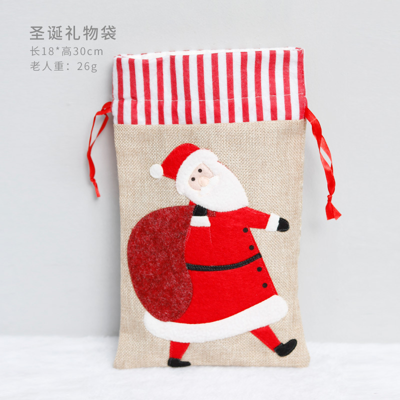 Cross-Border Spot Christmas Decoration Supplies Linen Three-Dimensional Embroidery Handbag Children's Gift Bag Candy Bag Buggy Bag