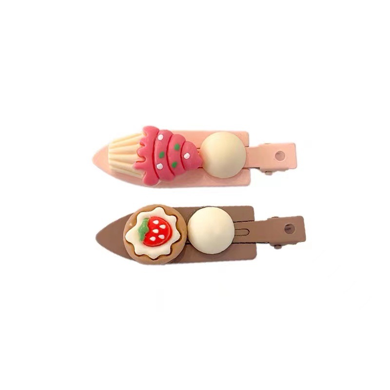 Korean Style Sweet Cute Creative Three-Dimensional Cartoon Ice Cream Cake Barrettes Girl Heart Duckbill Clip Traceless Clip