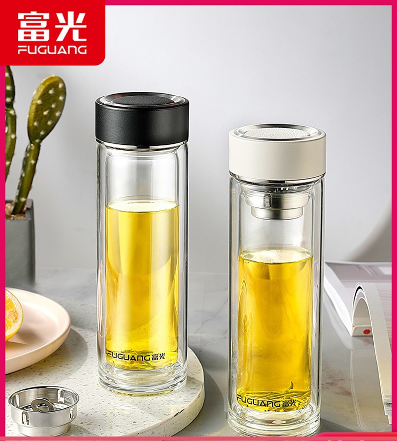 5成交325个富光玻璃杯双层办公茶杯过滤钢化水晶杯批发印字杯x1501