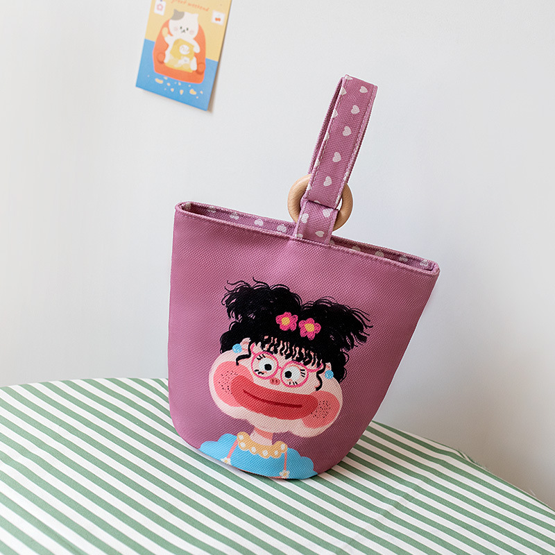 2023 New Niche Handbag Women's Bucket Bag Cartoon Cute Children's Printed Hand Bag Baby Mom Lunch Box Bag Wholesale